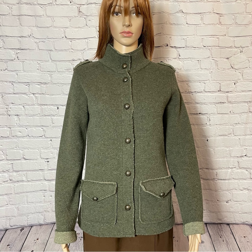 Mary Made in Italy Wool Khaki Military Jacket Cardigan Size S